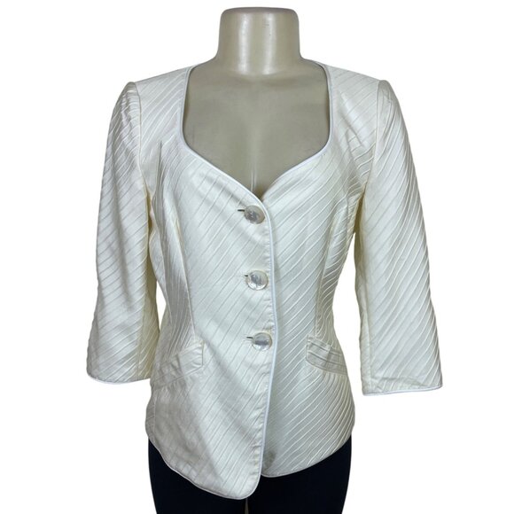 Armani Women’s Ivory Diagonal Stripe Satin-Like Blazer Sz 8 - Picture 1 of 11